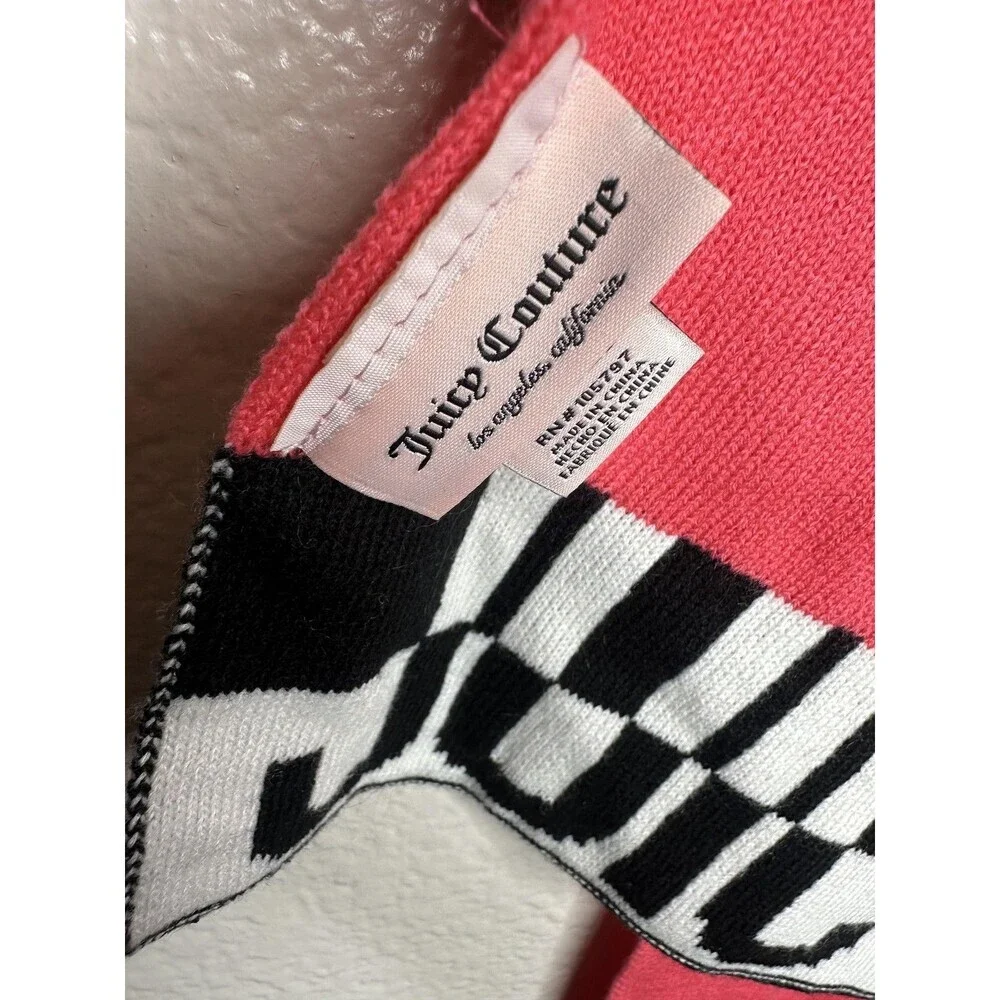 Juicy Couture Scarf Womens One Size Pink Knit Logo Rectangle Winter Soft Cozy